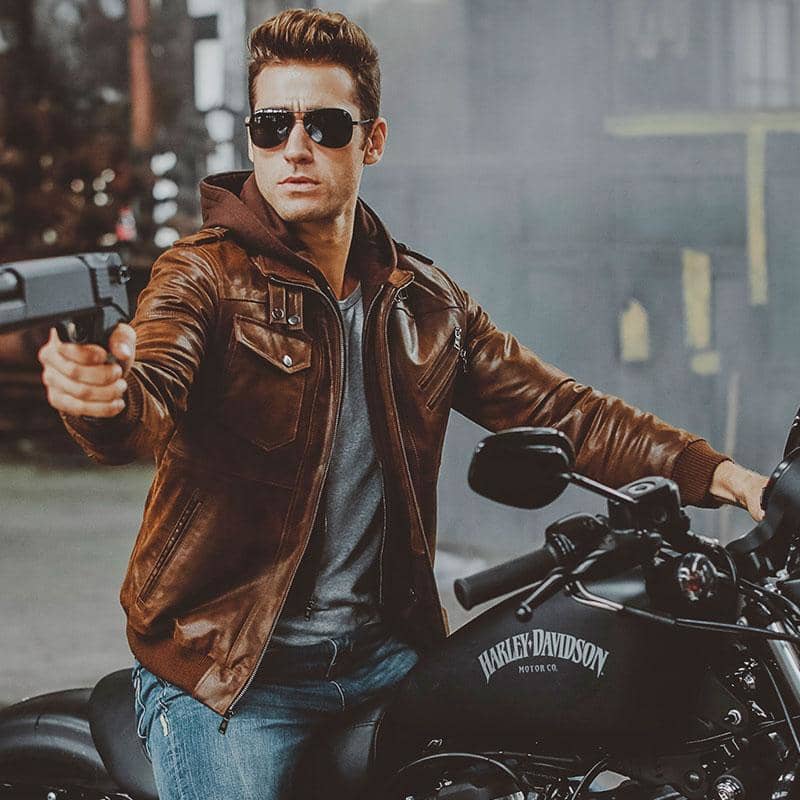 Blouson biker homme à capuche