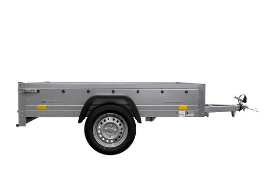 Remorque bagagère garden trailer 200 kipp 200 x 106 cm avec bâche haute bleue, arceau et roue jockey – Neuf – Prix Destockage