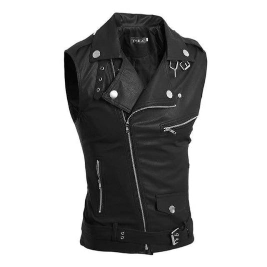 Gilet biker en cuir - koll