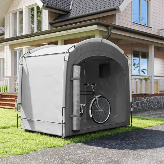 Abri de vélo portable Outsunny pour 3-4 vélos avec 2 poches latérales - 205 x 140 x 188 cm - Gris foncé