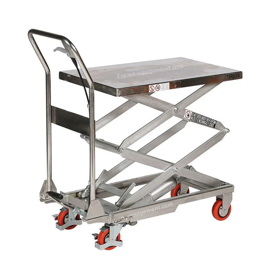 Table élévatrice à ciseaux doubles en inox 304 - Espace Équipement